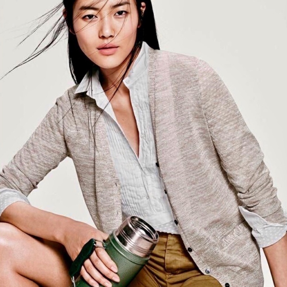 J. Crew Sparkle Cardigan Metallic Knit Silver XXS